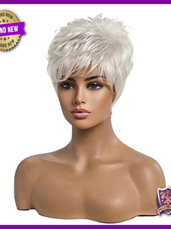 Short Pixie Cut Wig Human Hair Blend Adjustable Cap Daily Wear